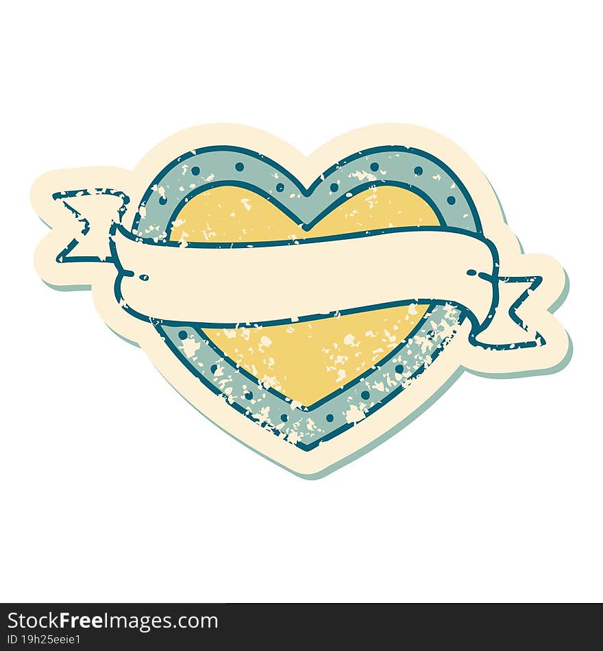 Distressed Sticker Tattoo Style Icon Of A Heart And Banner