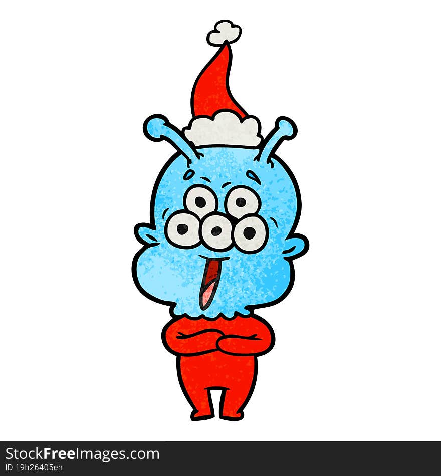 Happy Textured Cartoon Of A Alien Wearing Santa Hat