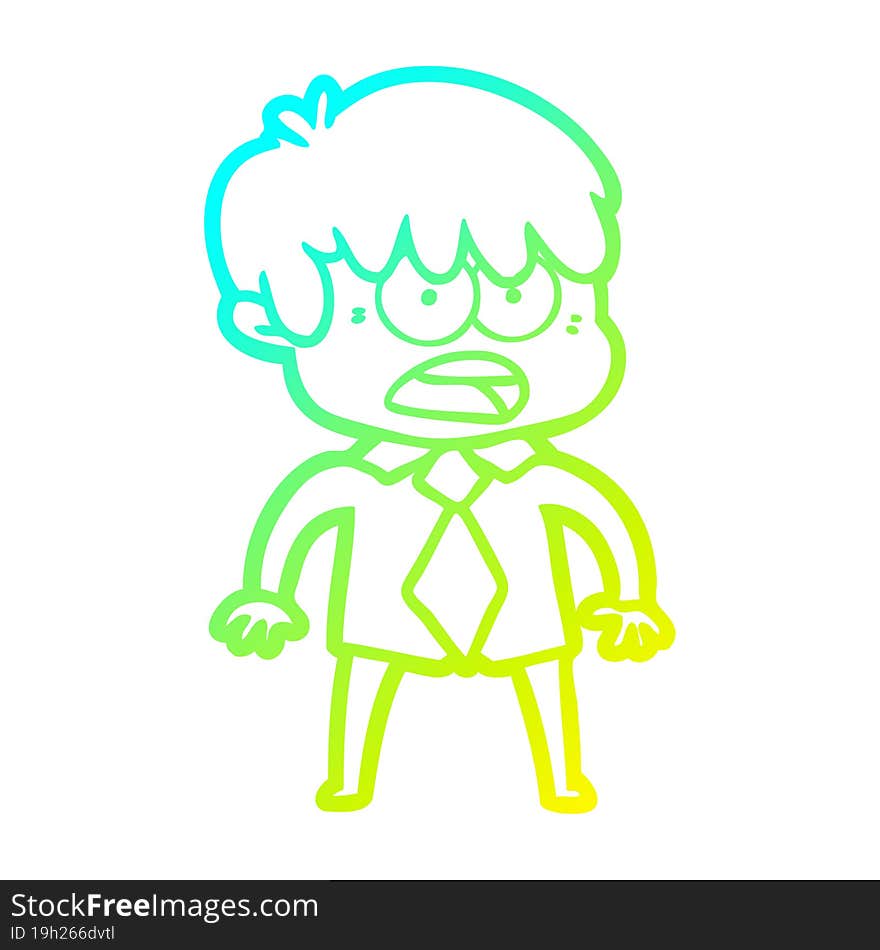 cold gradient line drawing worried cartoon boy