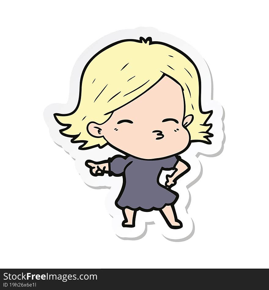 Sticker Of A Cartoon Woman Pointing