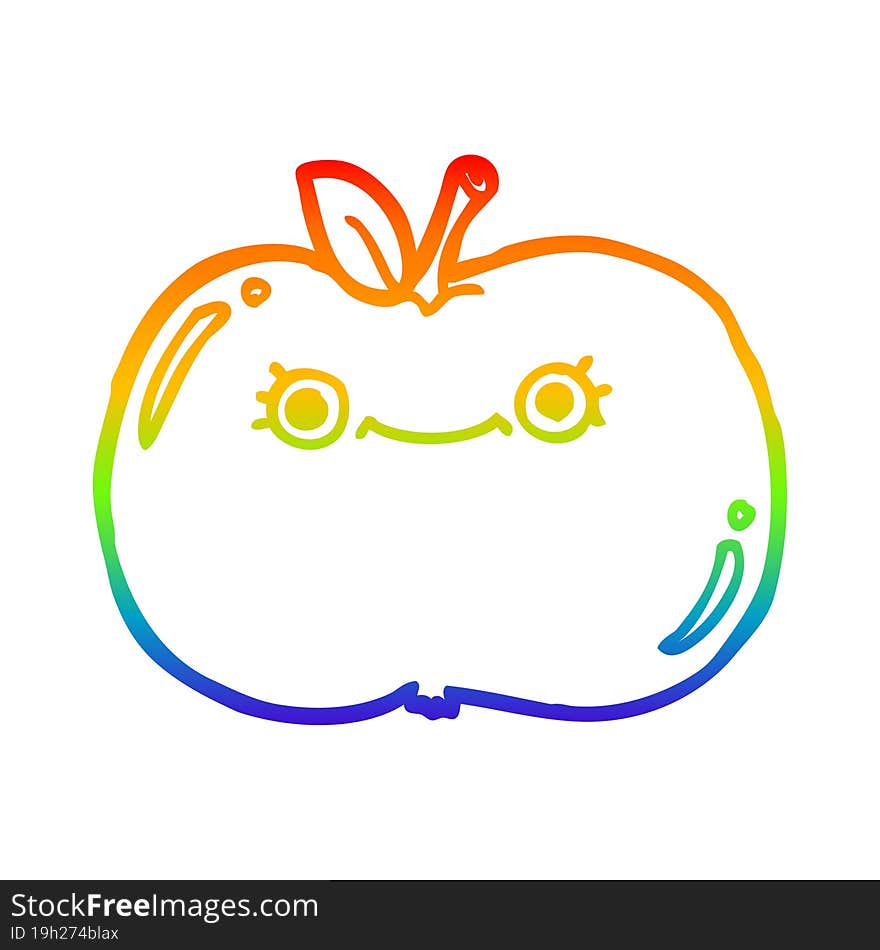 rainbow gradient line drawing cute cartoon apple