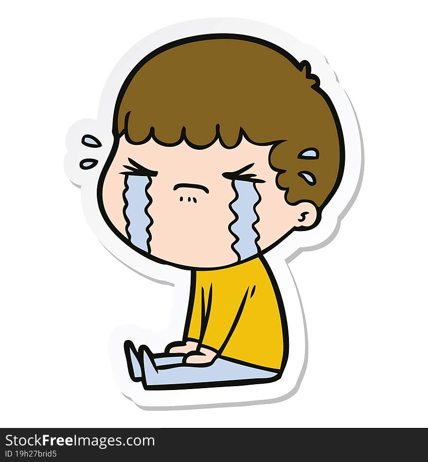 sticker of a cartoon man crying