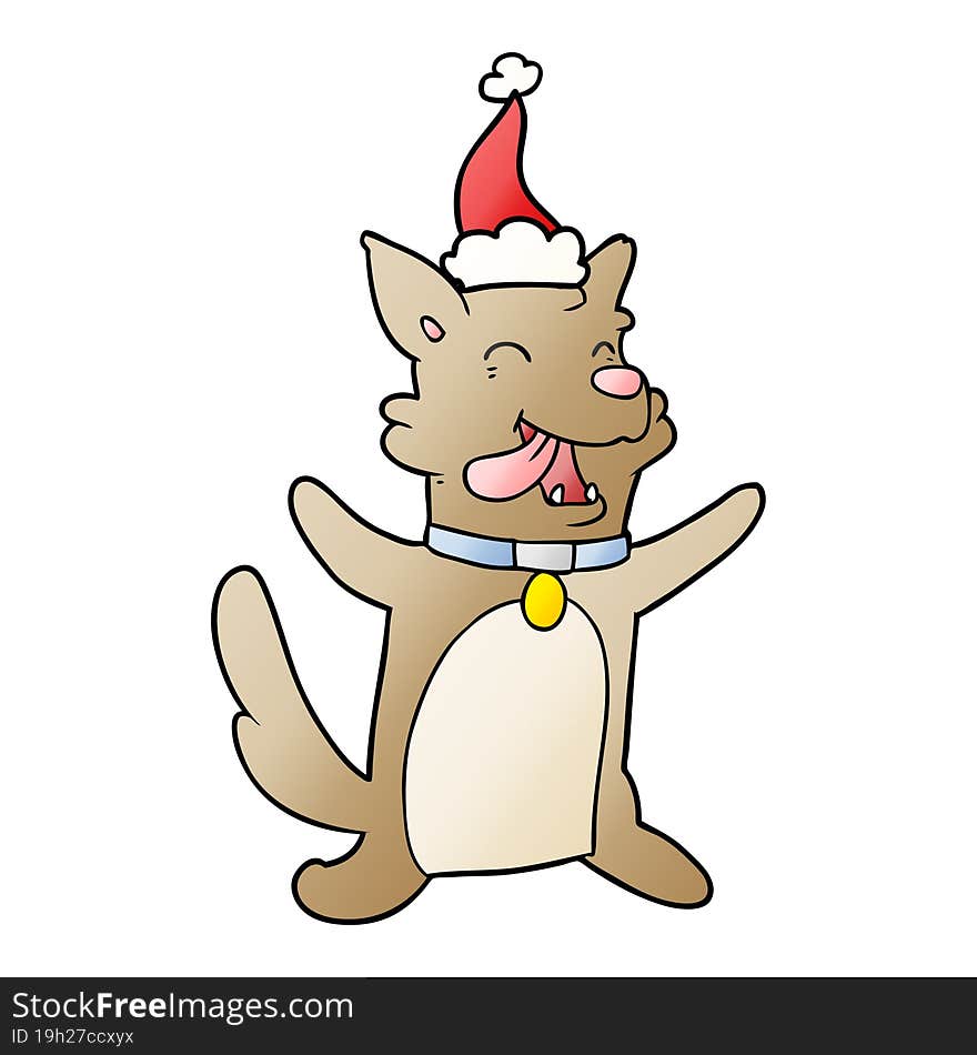 gradient cartoon of a happy dog wearing santa hat