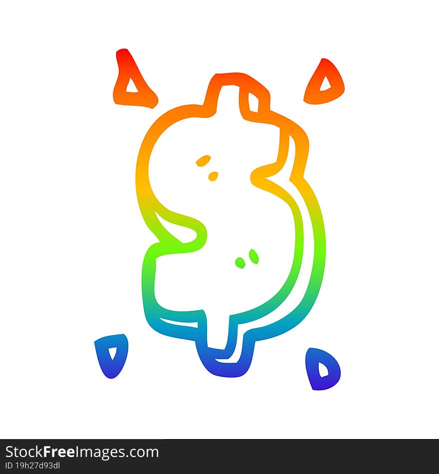 rainbow gradient line drawing cartoon dollar sign