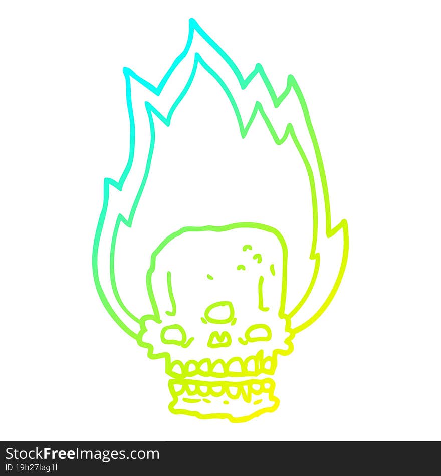 Cold Gradient Line Drawing Spooky Cartoon Flaming Skull