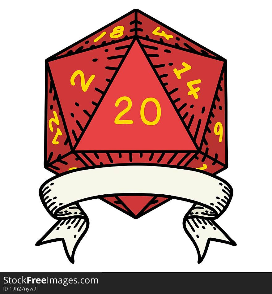 natural 20 critical hit D20 dice roll illustration