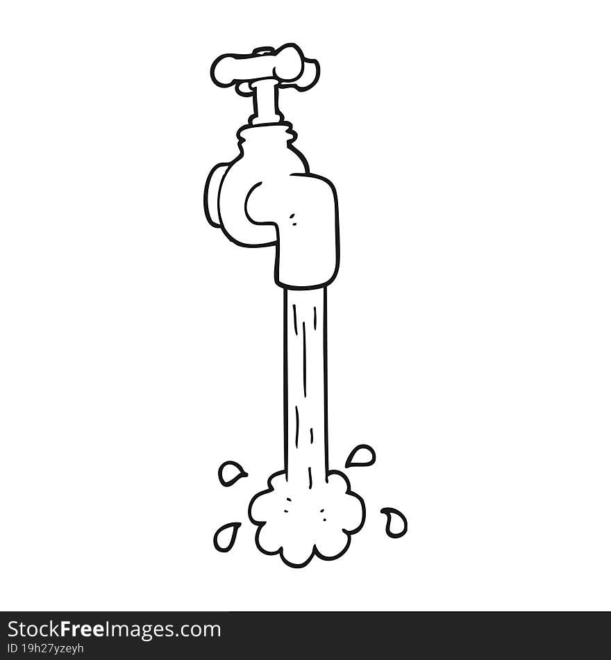 black and white cartoon running faucet