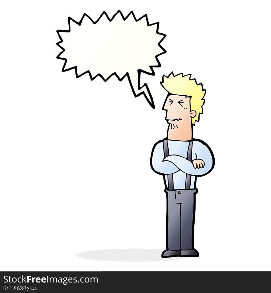 cartoon annoyed man with speech bubble