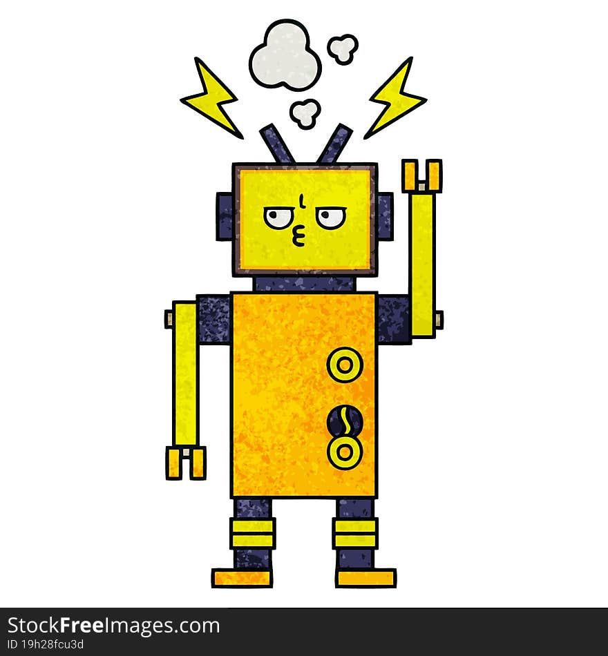 Retro Grunge Texture Cartoon Malfunctioning Robot