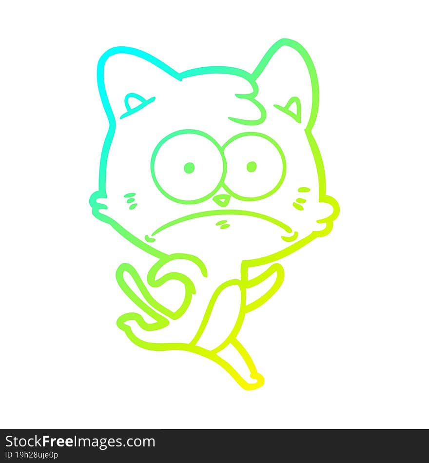 Cold Gradient Line Drawing Cartoon Nervous Cat