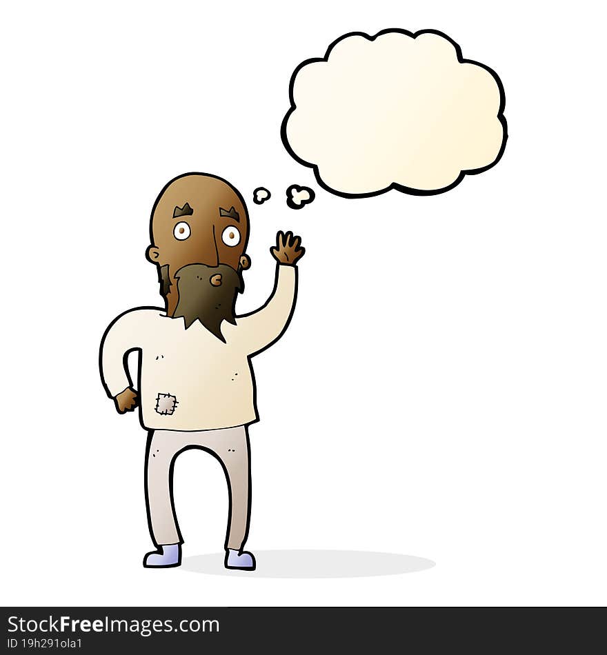 Cartoon Bearded Man Waving With Thought Bubble