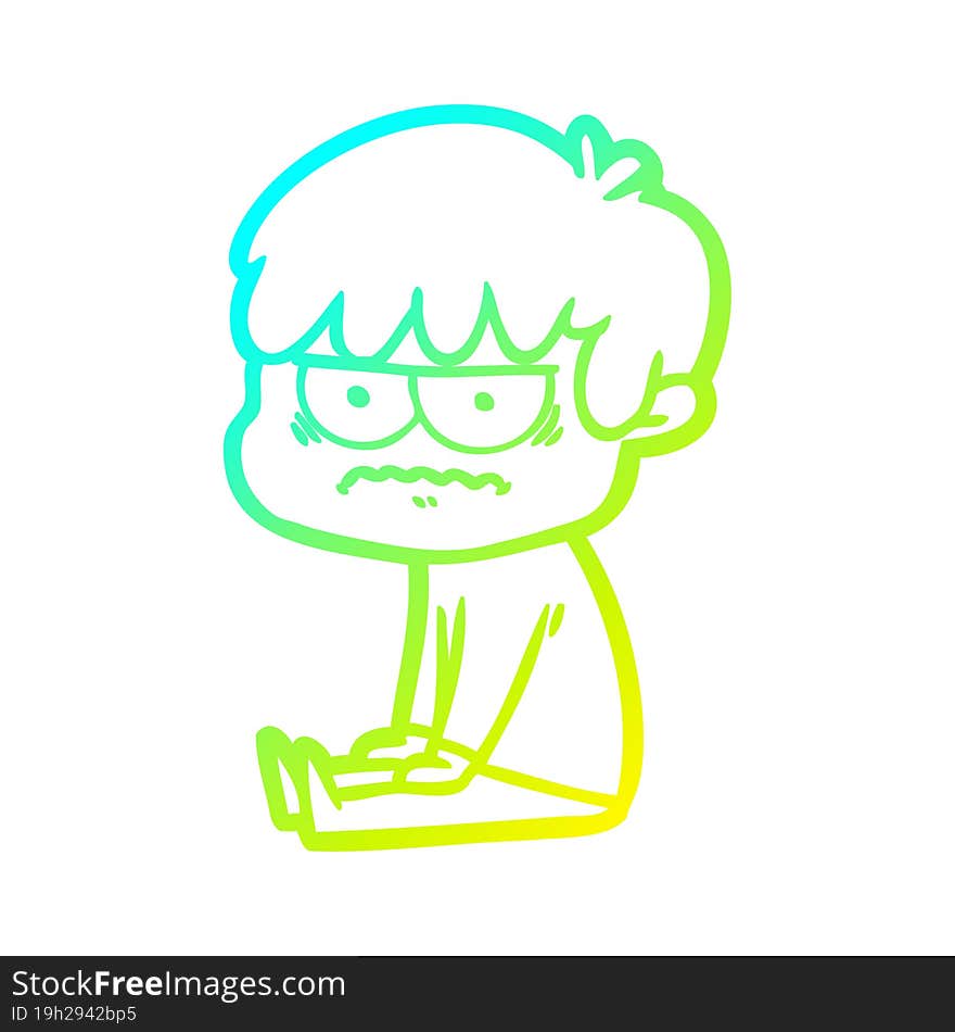 cold gradient line drawing annoyed cartoon boy