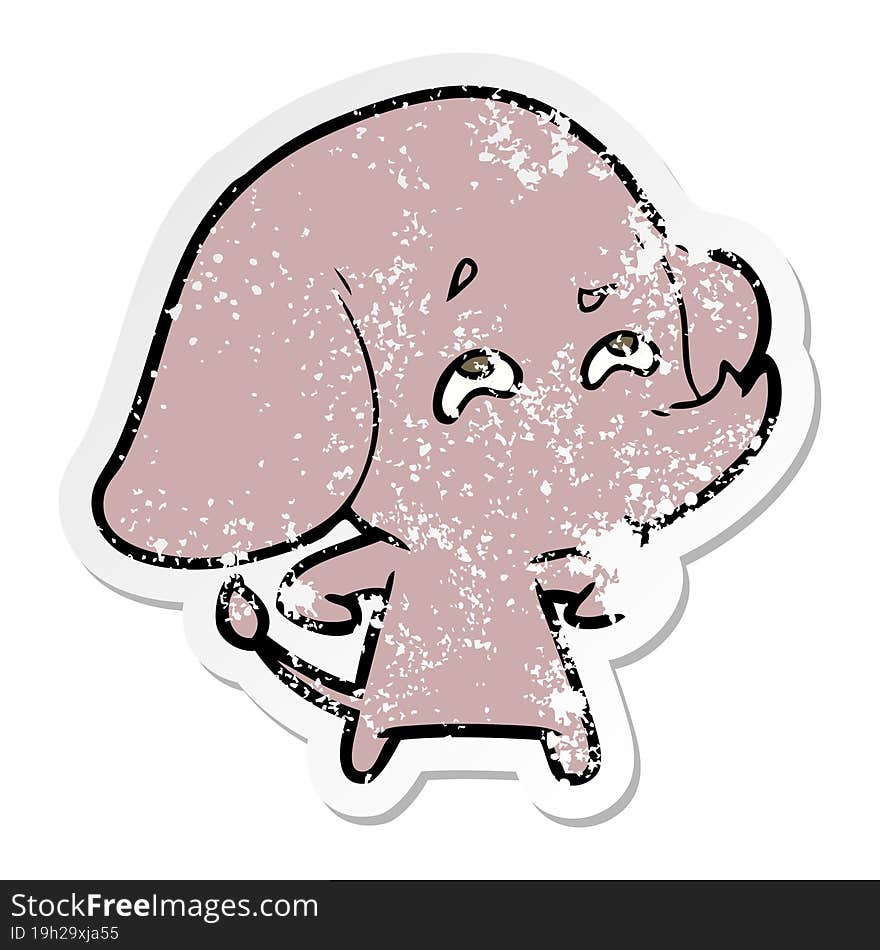 distressed sticker of a cartoon elephant remembering