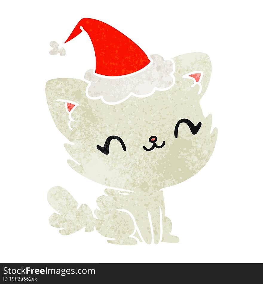 hand drawn christmas retro cartoon of kawaii cat