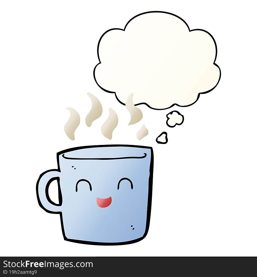 Cute Coffee Cup Cartoon And Thought Bubble In Smooth Gradient Style