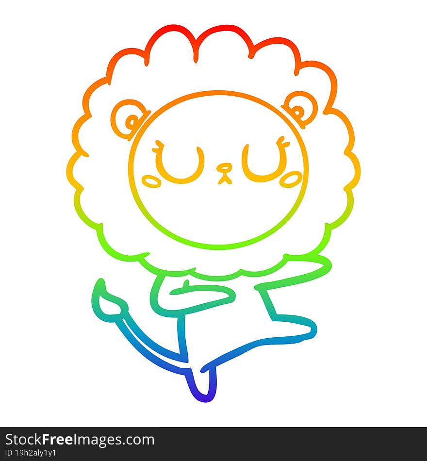 Rainbow Gradient Line Drawing Cartoon Lion Dancing