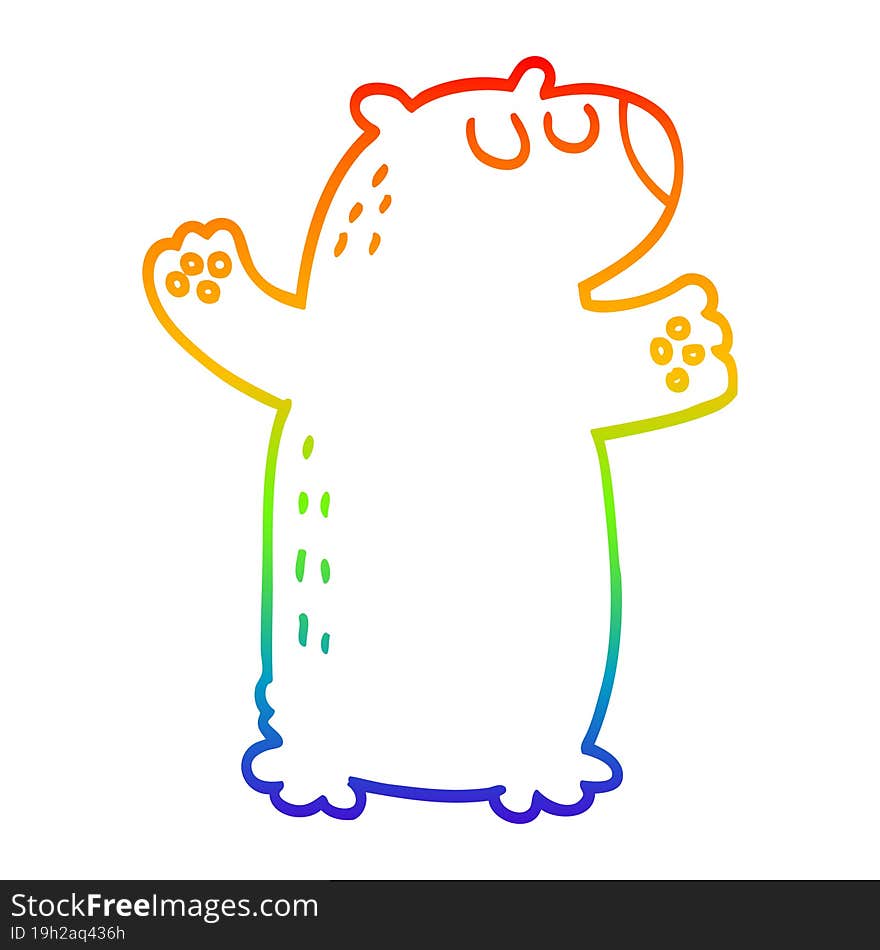 Rainbow Gradient Line Drawing Cartoon Polar Bear