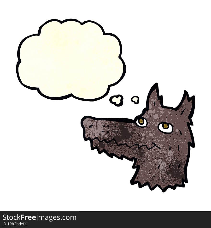 cartoon wolf head with thought bubble