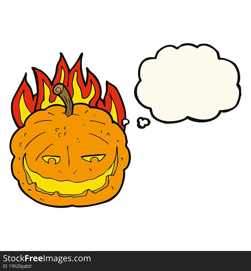 cartoon halloween pumpkin with thought bubble