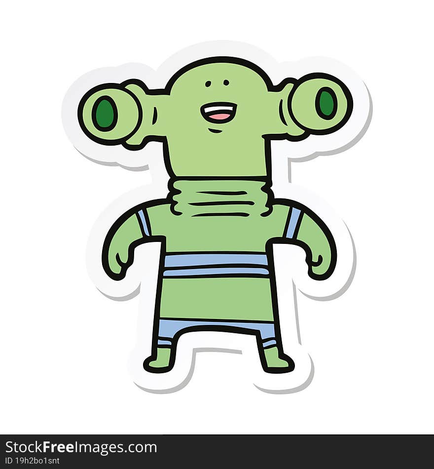 Sticker Of A Friendly Cartoon Alien