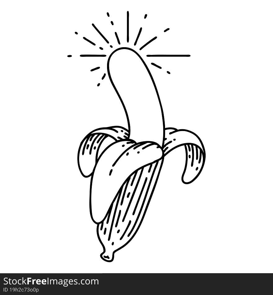 Traditional Black Line Work Tattoo Style Peeled Banana