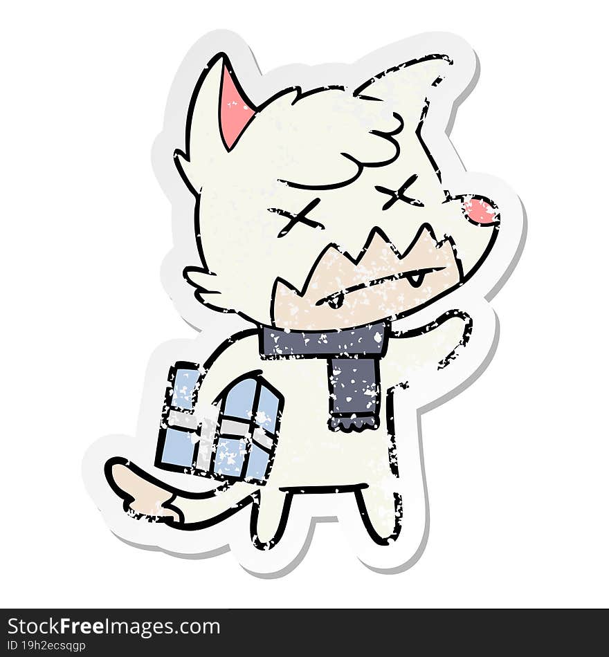 Distressed Sticker Of A Cartoon Dead Fox