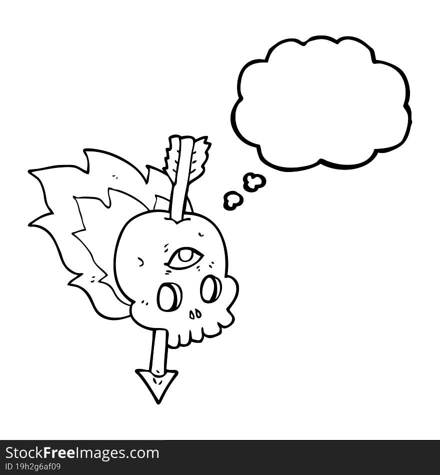 thought bubble cartoon magic skull with arrow through brain