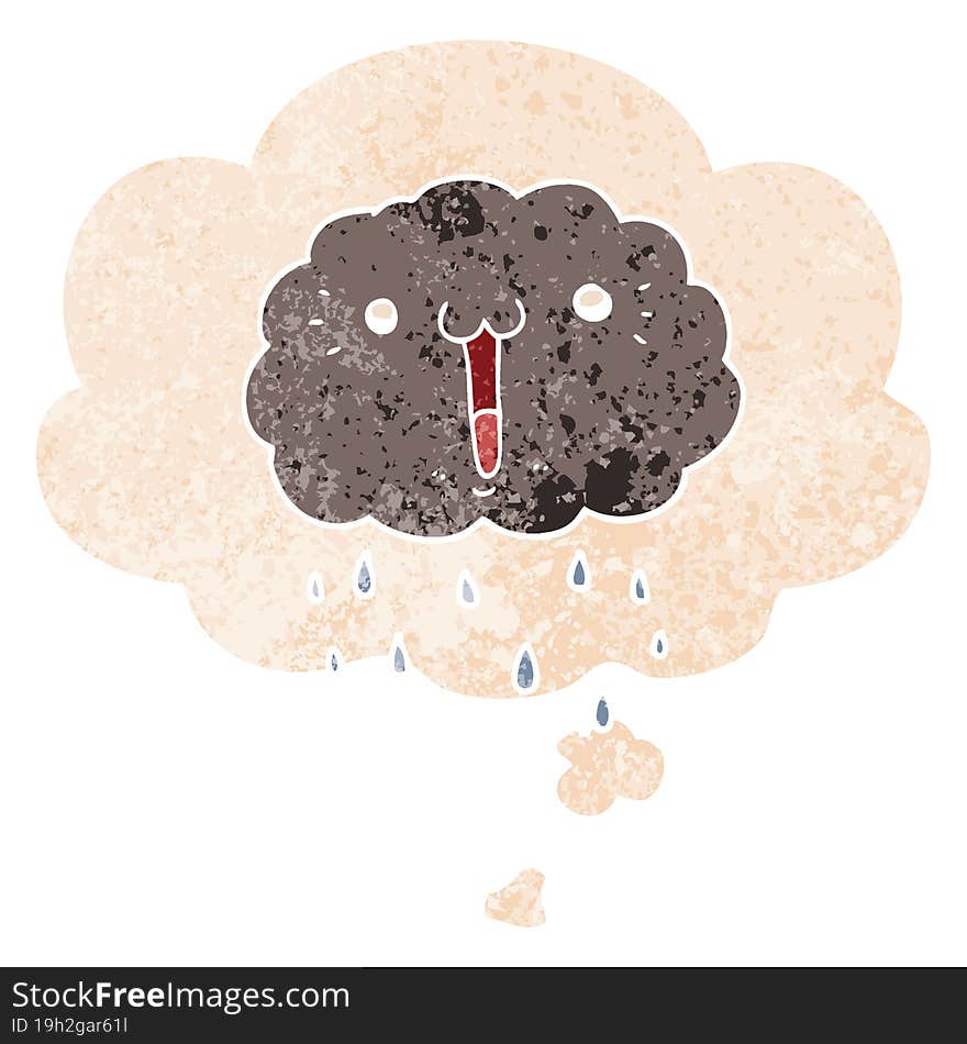 cartoon cloud and thought bubble in retro textured style