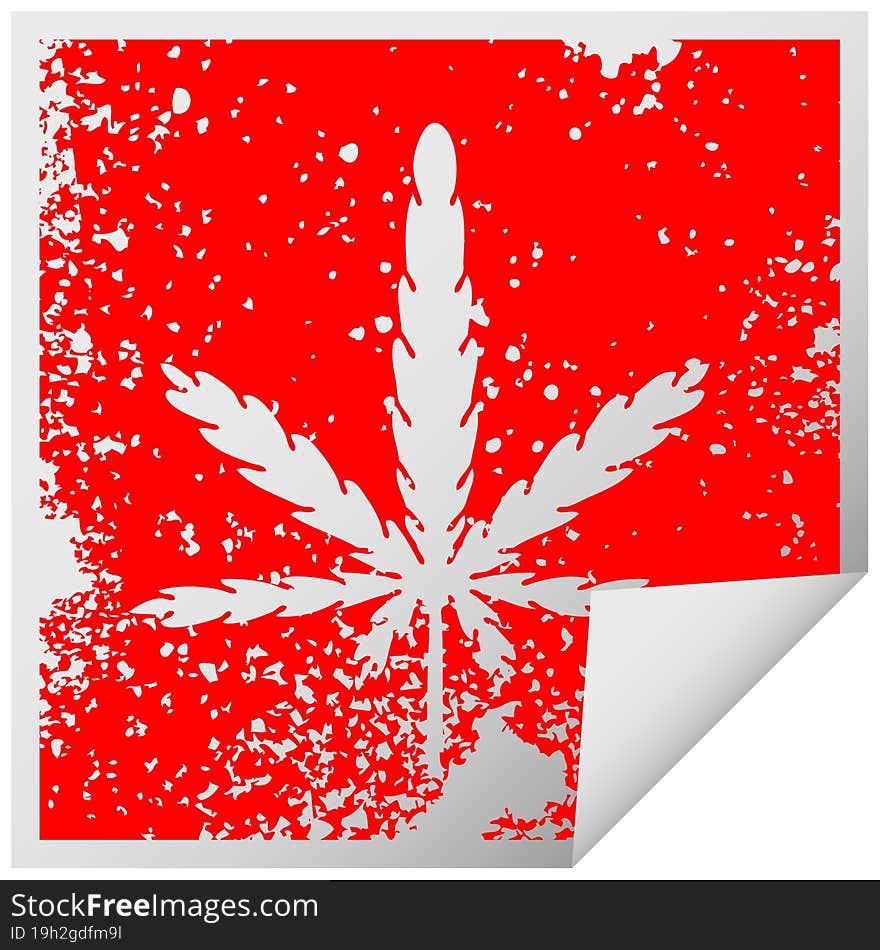 Quirky Distressed Square Peeling Sticker Symbol Marijuana