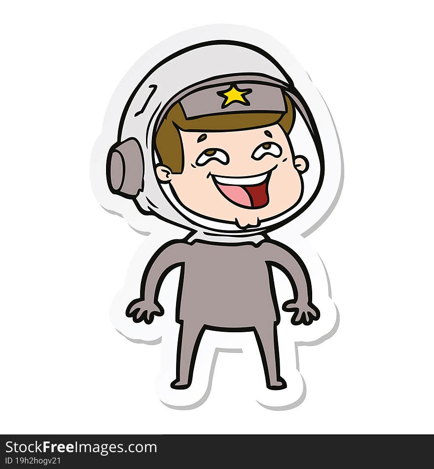 sticker of a cartoon laughing astronaut