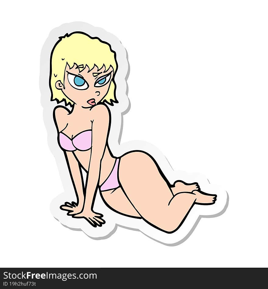 sticker of a cartoon sexy woman in underwear