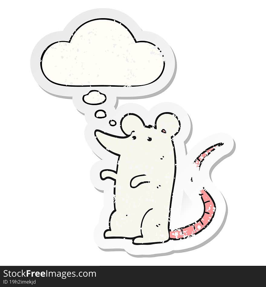 cartoon rat with thought bubble as a distressed worn sticker