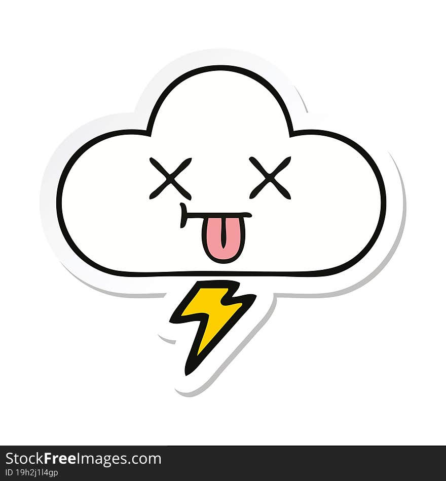 sticker of a cute cartoon thunder cloud