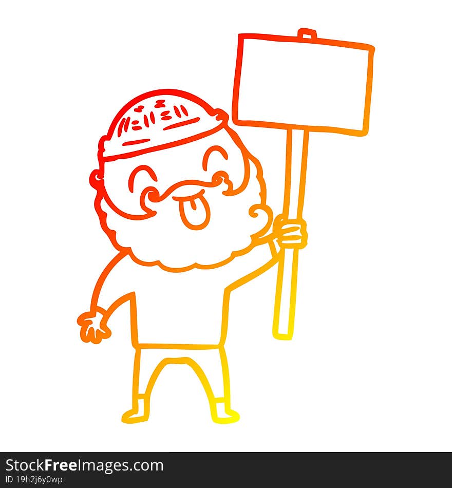 Warm Gradient Line Drawing Bearded Protester Cartoon