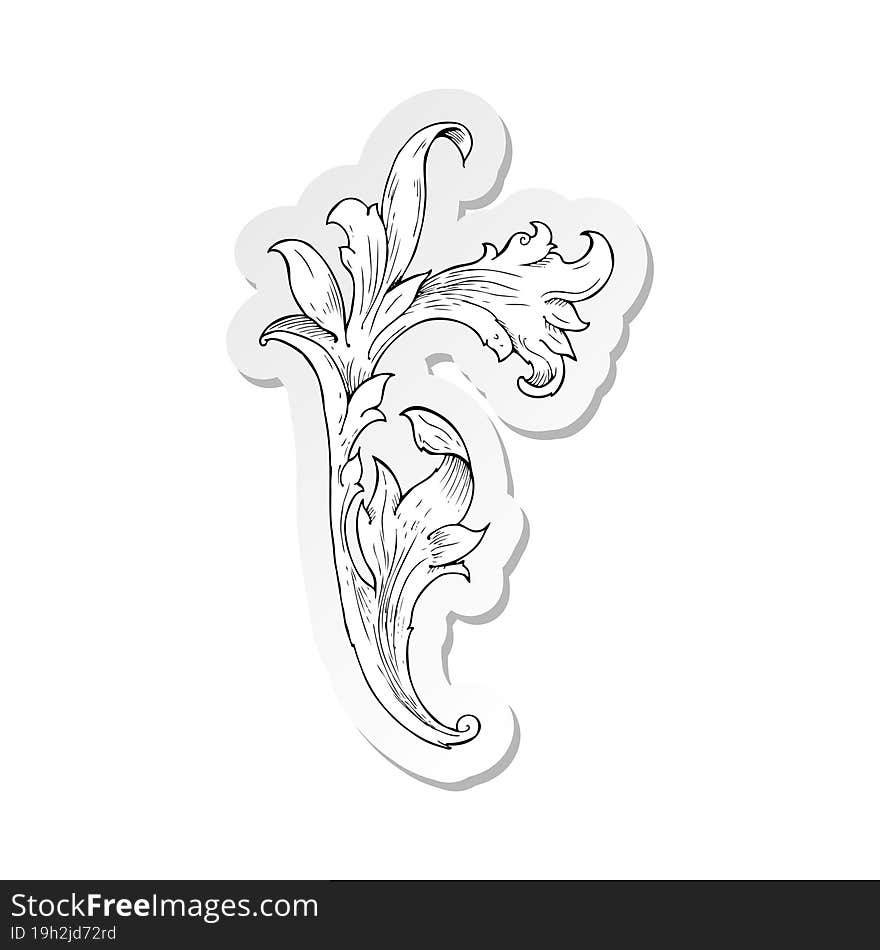 Sticker Of A Traditional Hand Drawn Floral Swirl