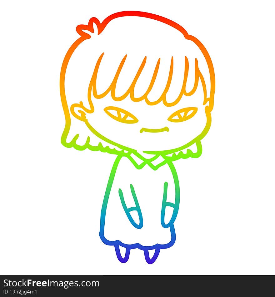 rainbow gradient line drawing of a cartoon woman