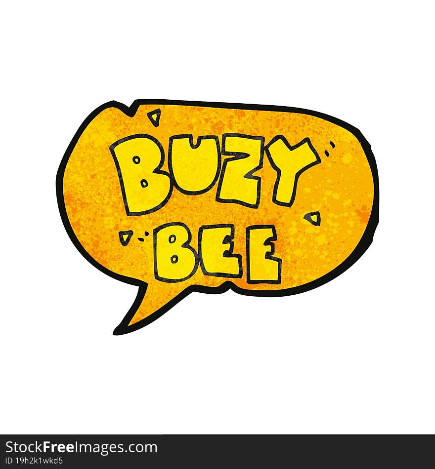 freehand speech bubble textured cartoon buzy bee text symbol