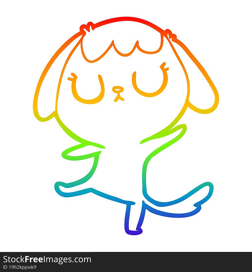 rainbow gradient line drawing of a cute cartoon dog