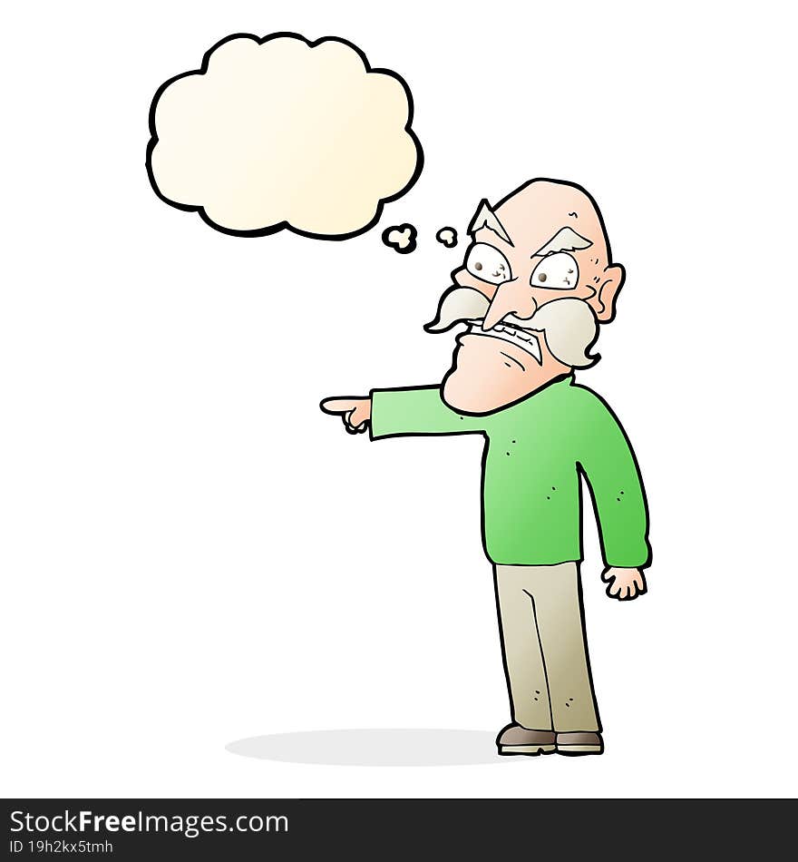 cartoon furious old man with thought bubble