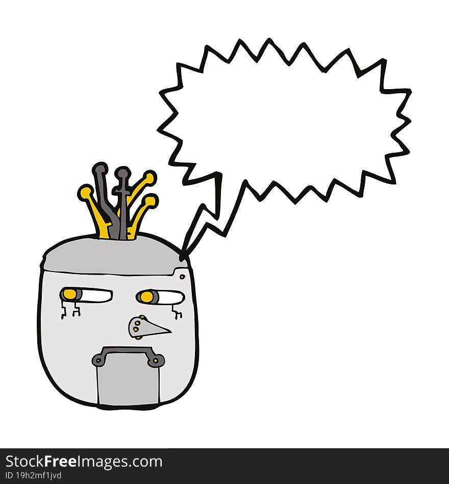 cartoon robot head with speech bubble