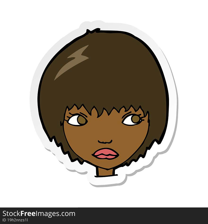 Sticker Of A Cartoon Unhappy Girl