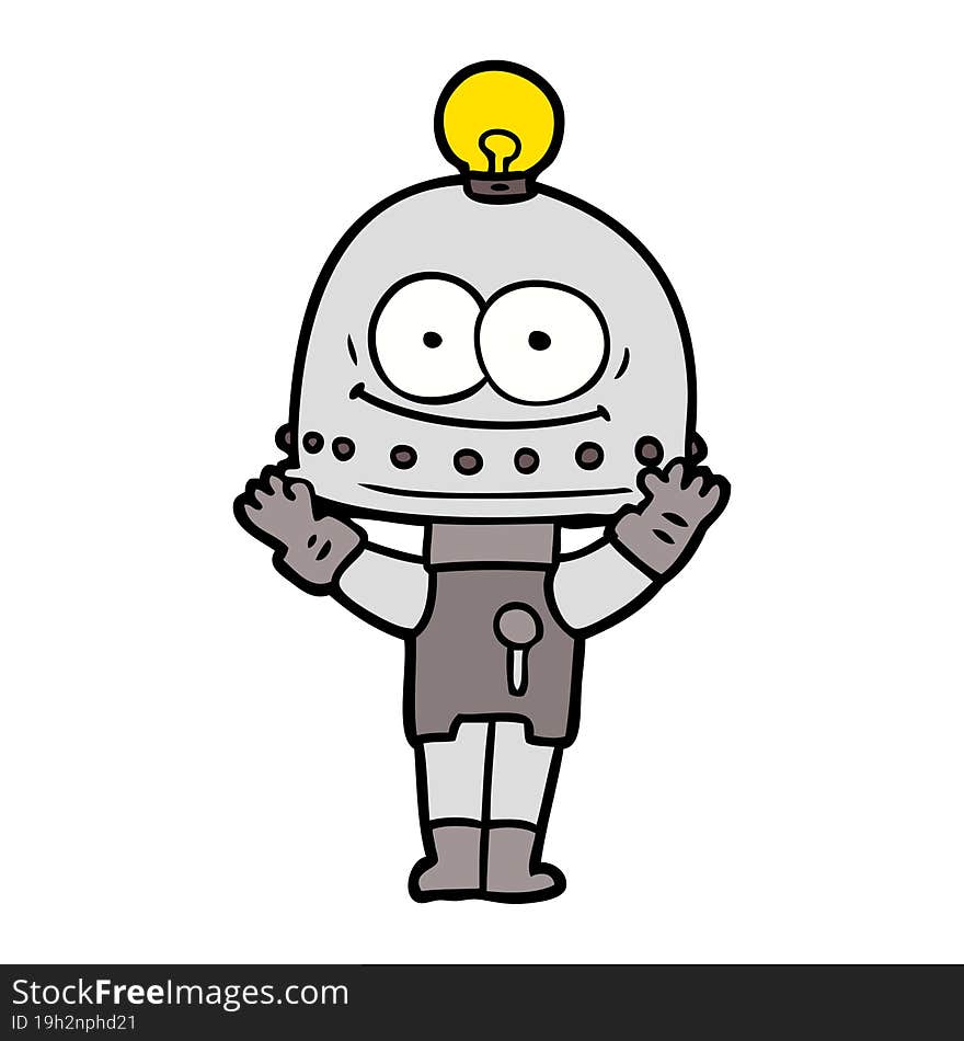 happy carton robot with light bulb. happy carton robot with light bulb