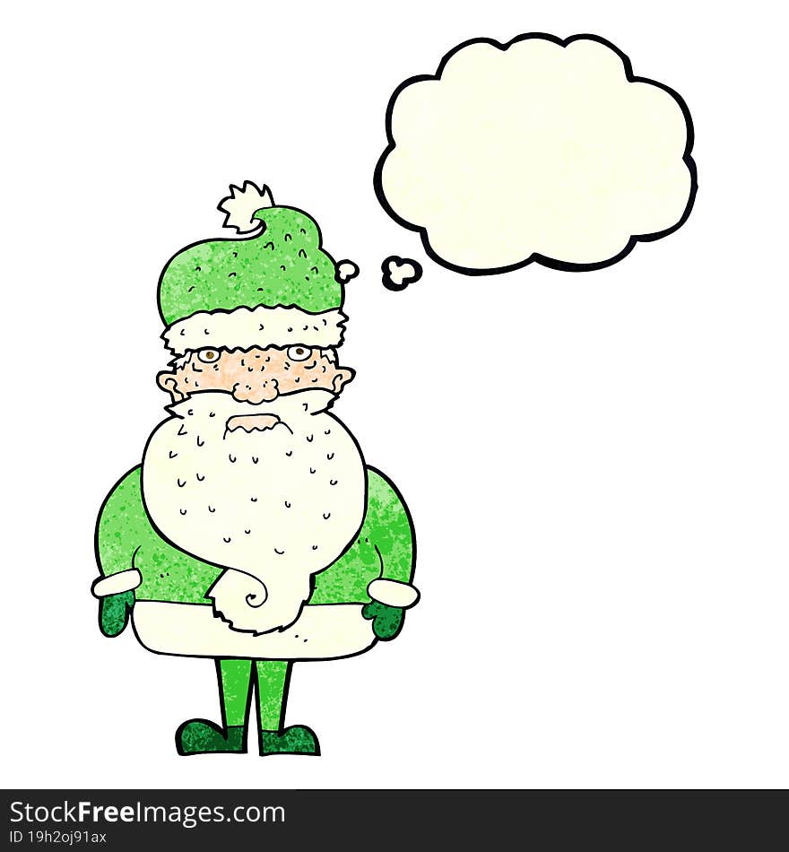 cartoon santa claus with thought bubble