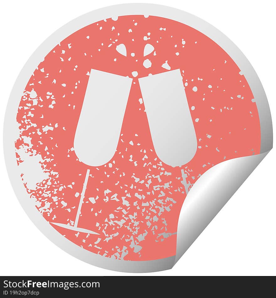 Distressed Circular Peeling Sticker Symbol Clinking Champagne Flutes