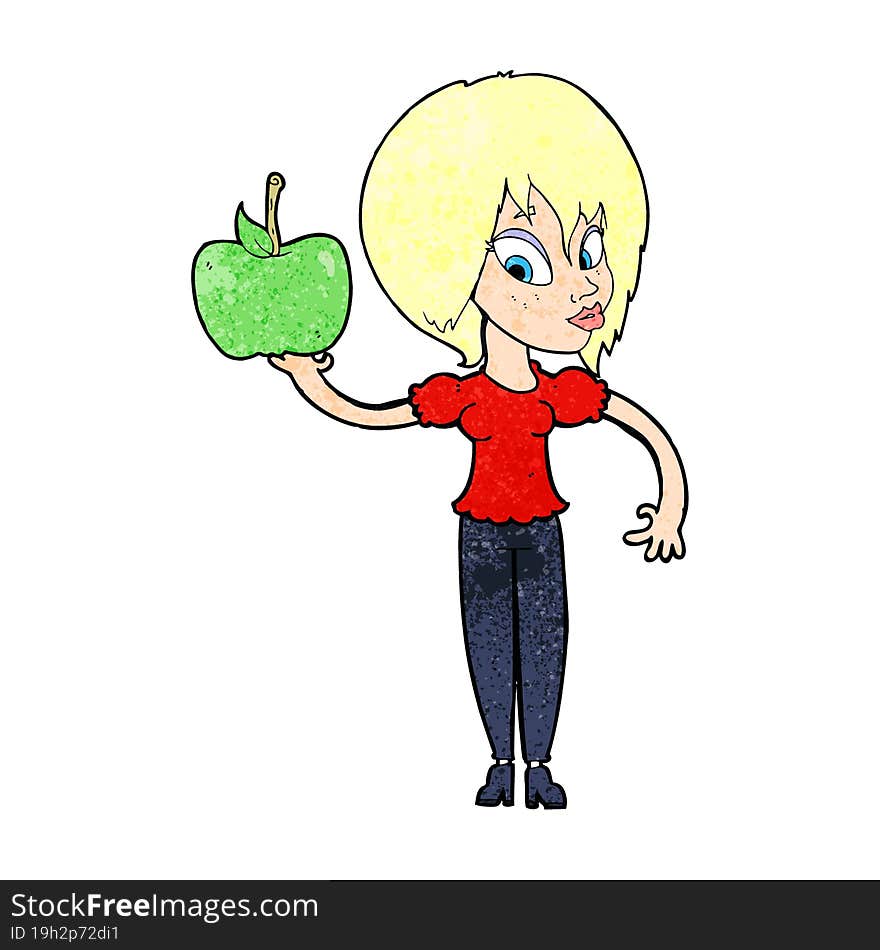 cartoon woman holding apple