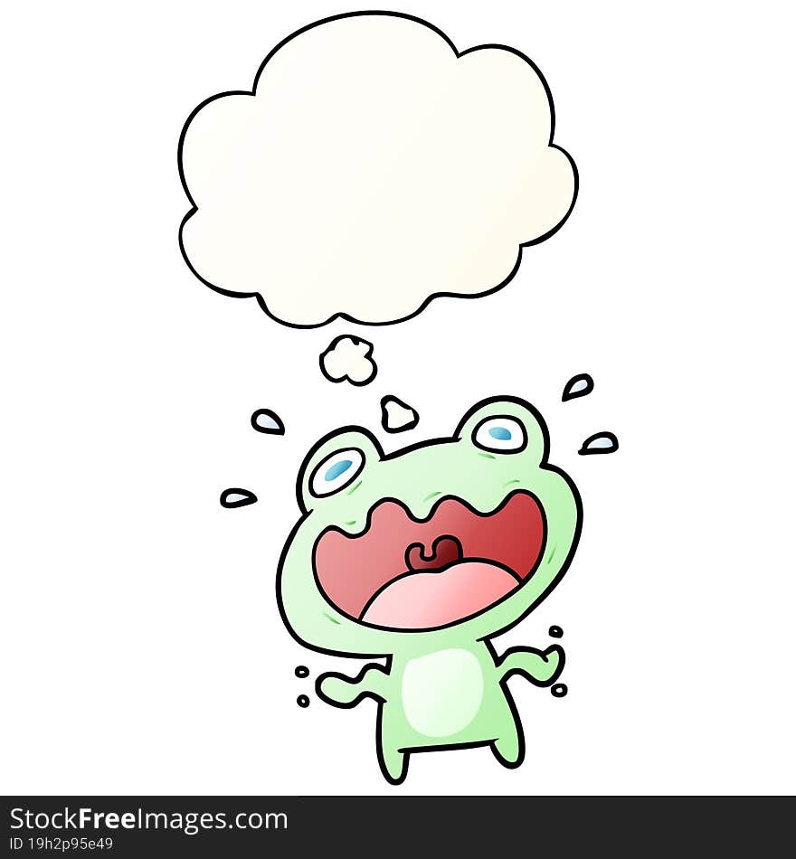 cartoon frog frightened and thought bubble in smooth gradient style