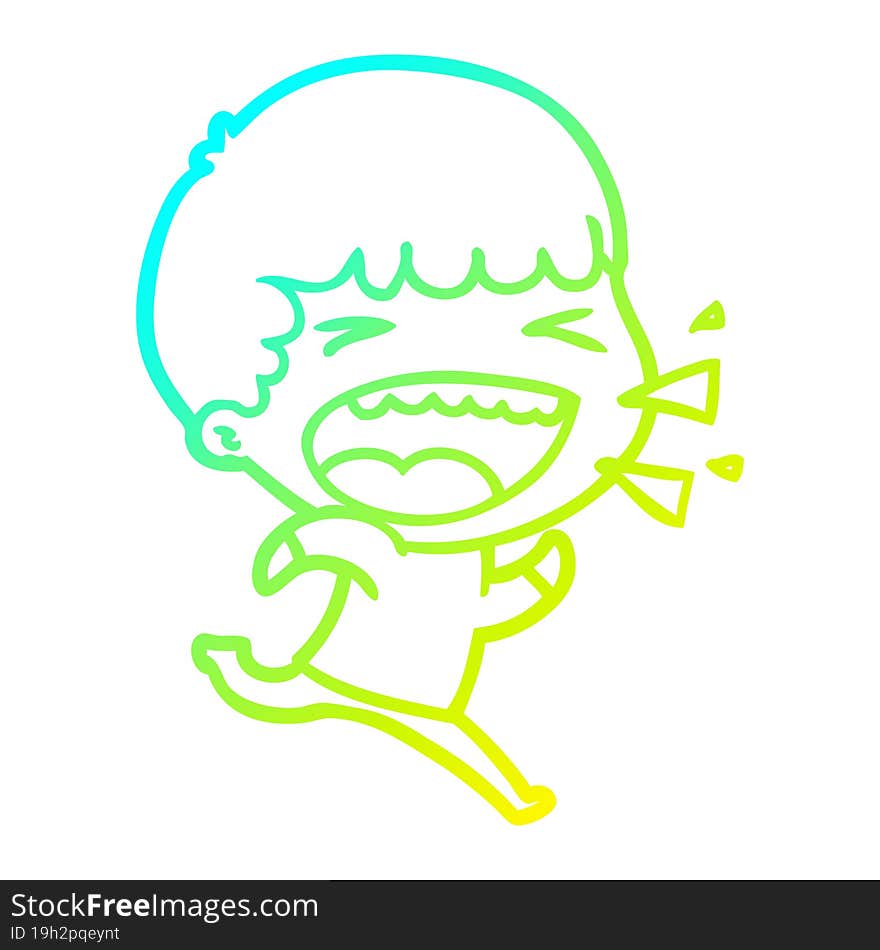 Cold Gradient Line Drawing Cartoon Laughing Man