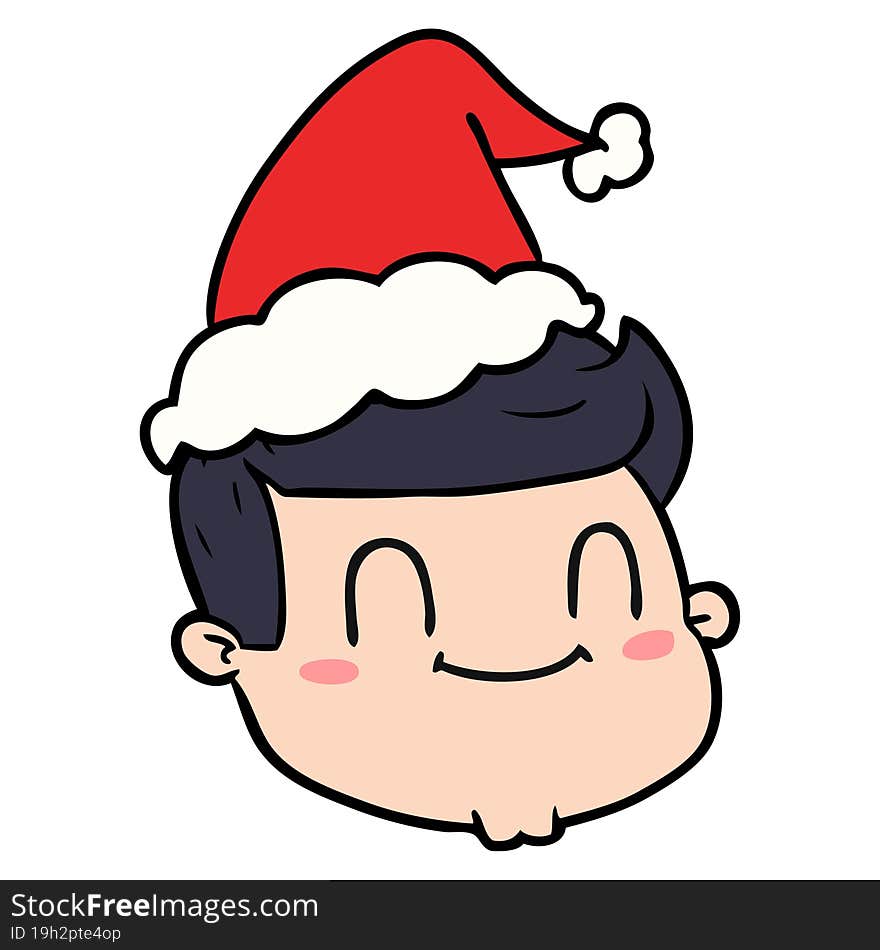 line drawing of a male face wearing santa hat