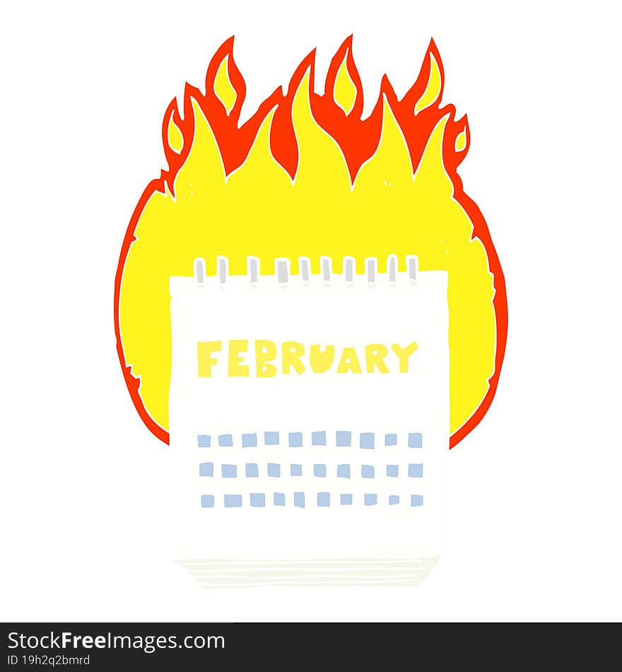 flat color illustration of a cartoon calendar showing month of february