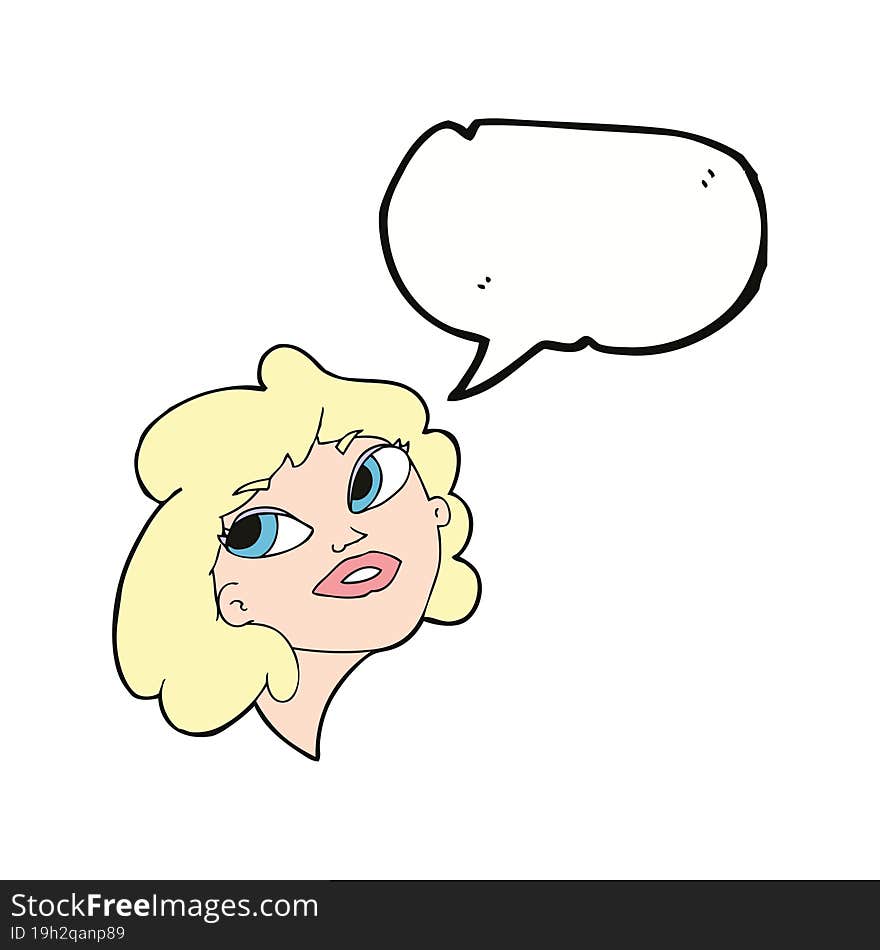 cartoon happy woman with speech bubble